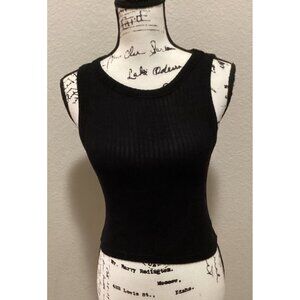 Arizona Jean Co. Black Ribbed Sleeveless Crop Tank Top - Fitted Knitwear Size S